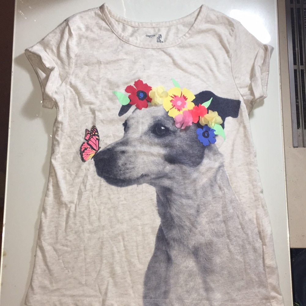 NWOT Gap Dog and Butterfly Tee with Raised Flowers